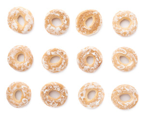 Set of small cakes with hole isolated over the white background