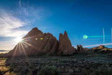 Fototapeta na wymiar Sunrise over desert formations