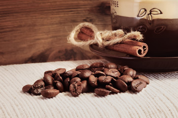 closeup cinnamon and  coffee beans