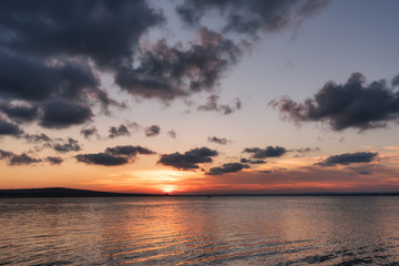 Magical summer sunset at Vaya lake, Burgas city, Bulgaria