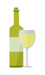 Bottle of White Wine and Glass Isolated