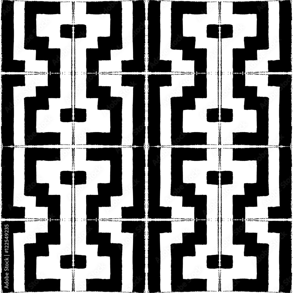 Poster seamless vector pattern with pencil style in black and white square tiles.