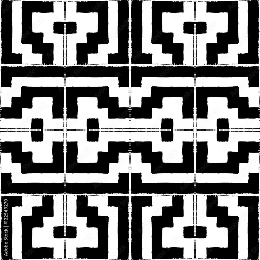 Poster seamless vector pattern with pencil style in black and white square tiles.