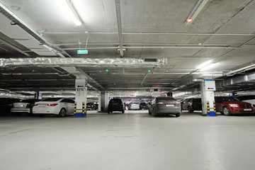 Moscow, Russia - September, 27, 2016: cars on a underroof parking in a Crocus Exhebition center in Moscow, Russia