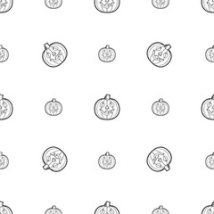 pumpkins vector seamless pattern.Halloween decoration Jack-o-Lantern silhouette. Pumpkin design with scary face on white. Vector illustration. Good for design or decoration
