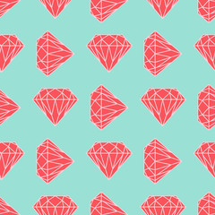Vector seamless diamond or crystal pattern in red and blue colors. Colorful and simple flat design for wrapping, textile, fabric, craft paper, website, postcard, invitation card, wallpaper, sticker