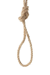 Knot rough jute rope closeup isolated on white