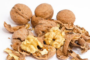 Broken walnuts isolated