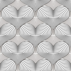Obraz premium Stiped black and brown hearts geometric seamless pattern on white background