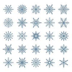 Set of snowflakes. Blue vector snowflakes on a white background