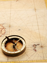 Fototapeta na wymiar Compass and old map