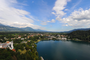 Fototapeta na wymiar Aerial view on Lake Bled, Slovenia
