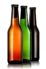 Set of beer bottles isolated on white background