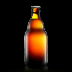 Bottle of beer or cider isolated on black background