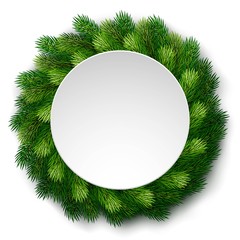 Detailed christmas wreath of fir branches with white board