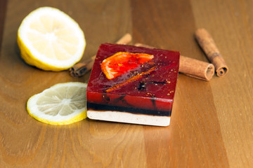 Tri-color soap handmade rectangular shape with lemon and karitsey