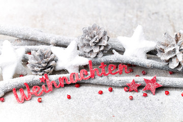 Christmas background in vintage style. Greeting card. Red letter