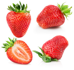 collection of strawberries isolated on the white background