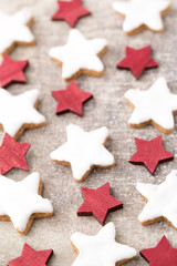 Christmas cookies with small christmas decoration.