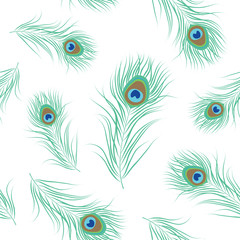 Naklejka premium Peacock feather seamless pattern. Vector illustration