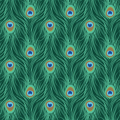 Obraz premium Peacock feather seamless pattern. Vector illustration