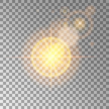 Bright high-quality gold pattern with the effect of sunlight, perfect for the New Year and Christmas. Designed to set a bright lens effect lights and magical illuminations. Vector illustration
