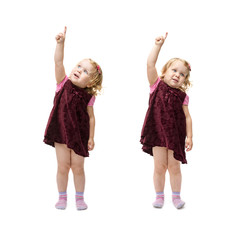 Young little girl standing over isolated white background