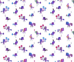 Seamless pattern with cute cartoon birds.