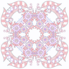 Decorative floral ornament with roses and lily of the valley. Can be used for cards, bandana prints, kerchief design, tablecloths and napkins. 