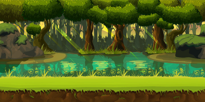 Seamless spring forest landscape, never ending vector nature background with separated layers for game design Stock Vector | Adobe Stock Seamless spring forest landscape, never ending vector nature background with separated layers for game design Stock Vector | Adobe Stock