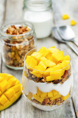 Greek yogurt granola mango parfait