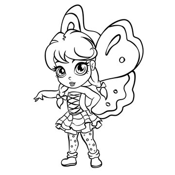 vector elf fairy girl coloring page