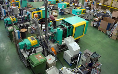 Injection molding machines in a large factory