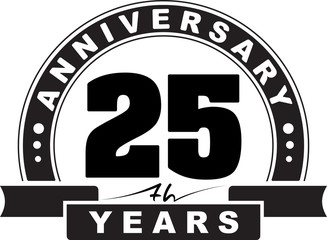 Vintage anniversary 25 years round emblem. Retro styled vector b
