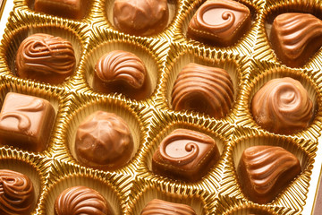 Closeup Of Variety Chocolate Pralines, Close Up Shot Of Chocolates Box, Assorted Box Chocolate, Box Of Chocolates With Many Variations, Bon Appetit, Sweet, Fresh And Tasty, Delicious, Yum-Yum, Yammy