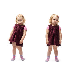Young little girl standing over isolated white background