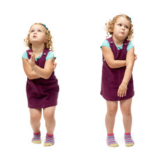 Young little girl jumping over isolated white background