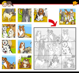 Fototapeta na wymiar jigsaw puzzle activity with dogs