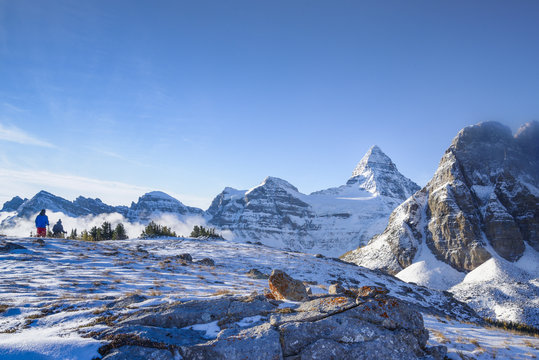 Hikers on the Nub, Mount Assiniboine Provincial Park, British Columbia, Canada