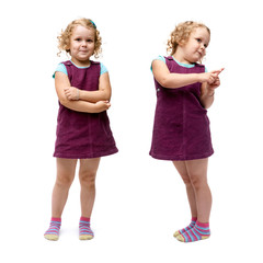 Young little girl standing over isolated white background