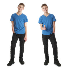 Set of cute teenager boy over white isolated background