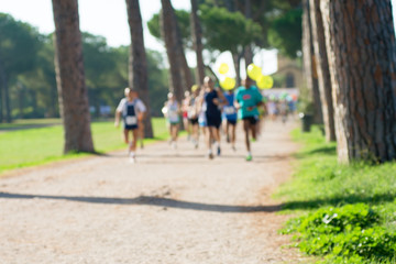 Fototapeta premium runners in marathon in a park abstract, blurry 