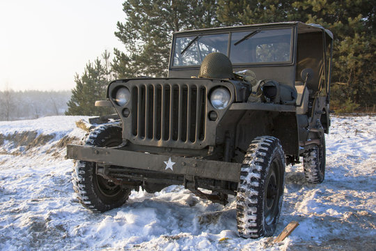 Willys Jeep.
Military vehicle used in Second World War made in America
