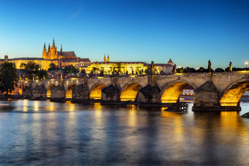 Fototapeta na wymiar Charles bridge at sunset, Prague, Czech republic, Europe