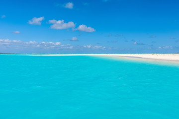Fototapeta na wymiar Sandy Beach, turquoise water from Great Exumas, Bahamas 