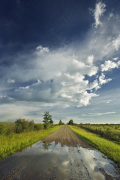 Country Road after Rain storm near Cochrane, Alberta, Canada.