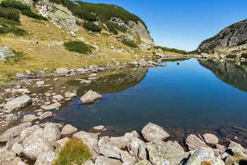 Landscape with Clean water in small Lake, Rila Mountain, Bulgaria