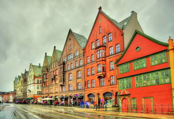 View of famous Bryggen district in Bergen - Norway