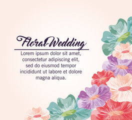 Floral wedding represented by flowers icon over pastel pink background. Colorfull and drawing illustration