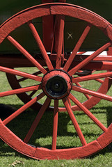 Red wheel of ancient wagon